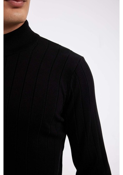 Standart Fit Normal Kesim Yarım Balıkçı Yaka Jakarlı Triko Kazak D2943AX24AU