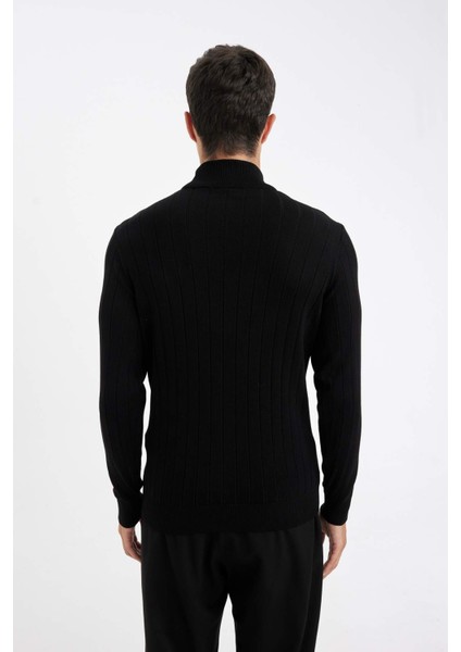 Standart Fit Normal Kesim Yarım Balıkçı Yaka Jakarlı Triko Kazak D2943AX24AU