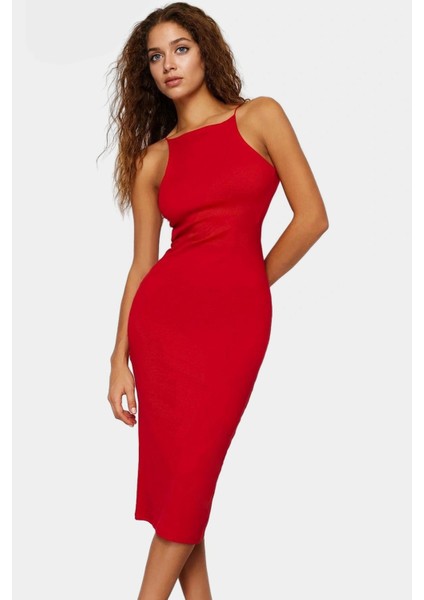 Esnek Pamuklu Midi Elbise Halter Yaka Bodycon Yazlık Özel Tasarım Profesyonel Görünüm modelleri