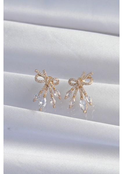 Bfs Pirinç Gold Renk Zirkon Taşlı Fiyonk Küpe fiyatları