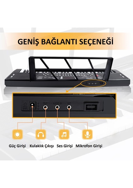 61 Tuşlu Elektronik Org Mikrofonlu Çocuk ve Başlangıç Için Keyboard Demolu Ritimli Piyano