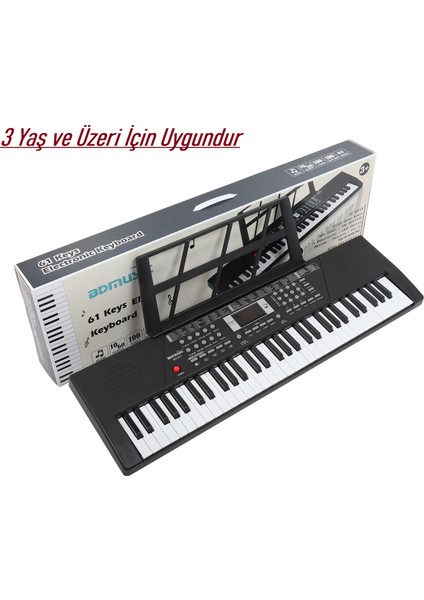 61 Tuşlu Elektronik Org Mikrofonlu Çocuk ve Başlangıç Için Keyboard Demolu Ritimli Piyano