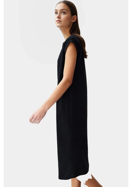 Pamuklu Rahat Kesim Midi T Shirt Elbise Renk Ay Kol Düz Desen Modern Stil modelleri