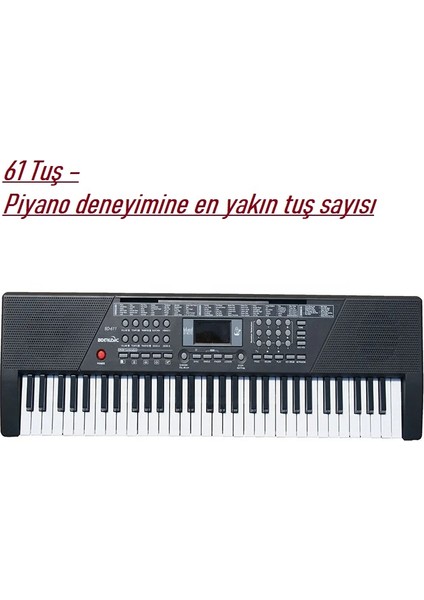 61 Tuşlu Elektronik Org Mikrofonlu Çocuk ve Başlangıç Için Keyboard Demolu Ritimli Piyano