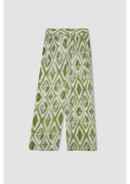 Relax Fit Viskon Kumaş Pantolon Desenli Cepli Geniş Paça Krinkıl D3794AX24AU