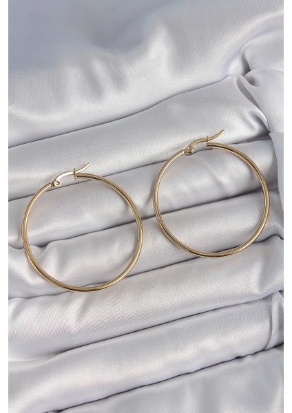 Bfs 316 Çelik Gold Renk 43 mm Halka Model Kadın Küpe