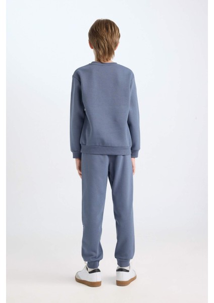Erkek Çocuk 2'li Takım Bisiklet Yaka Baskılı Sweatshirt Beli Lastikli Jogger Eşofman Altı D3563A824WN