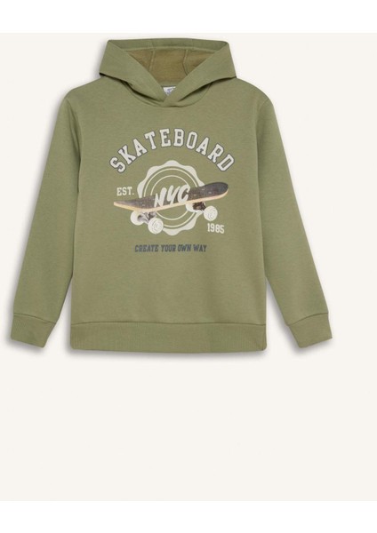 Erkek Çocuk 2'li Takım Kapüşonlu Baskılı Sweatshirt Beli Paçası Lastikli Eşofman Altı D3601A824WN
