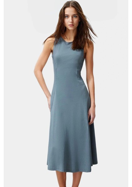 Pamuklu Midi Elbise Kolsuz Skater Bisiklet Yaka Rahat Yazlık Kullanım modelleri