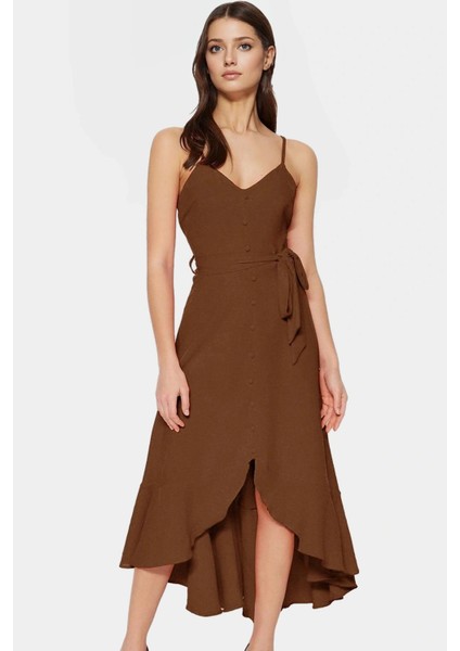 Yazlık A Line Kolsuz Maxi Elbise Aerobin Dokuma Kuşak Detayı Polyester Kumaş Trend Tasarım modelleri