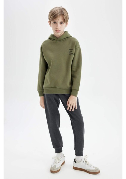 Erkek Çocuk Oversize Geniş Kalıp Sırt Baskılı Kapüşonlu Sweatshirt D3969A824WN