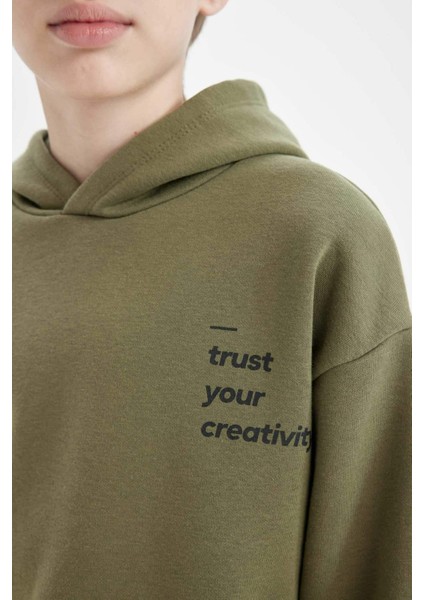 Erkek Çocuk Oversize Geniş Kalıp Sırt Baskılı Kapüşonlu Sweatshirt D3969A824WN