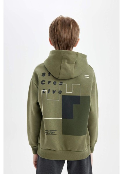 Erkek Çocuk Oversize Geniş Kalıp Sırt Baskılı Kapüşonlu Sweatshirt D3969A824WN