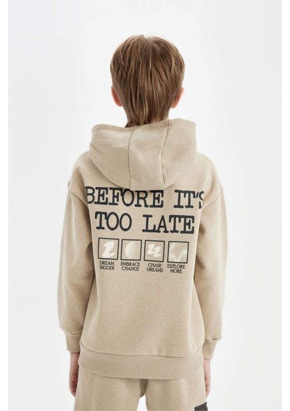 Erkek Çocuk Oversize Geniş Kalıp Sırt Baskılı Kapüşonlu Sweatshirt D3970A824WN