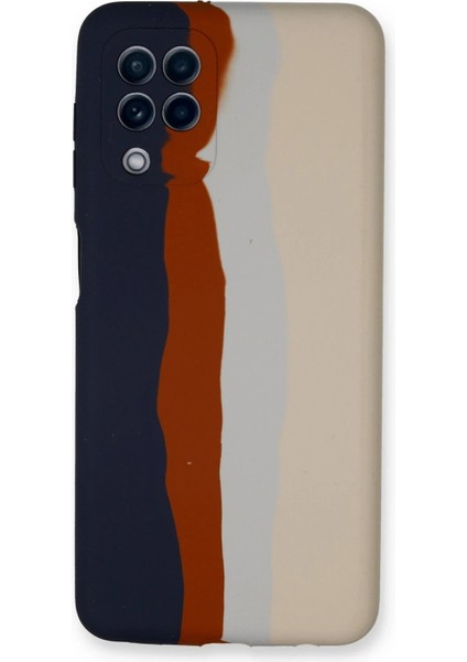 Samsung Galaxy A22 Kılıf Ebruli Lansman Silikon - Lacivert-Krem - PHN1422-9829