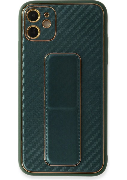 iPhone 12 Kılıf Coco Karbon Standlı Kapak - Yeşil - PHN2631-7893