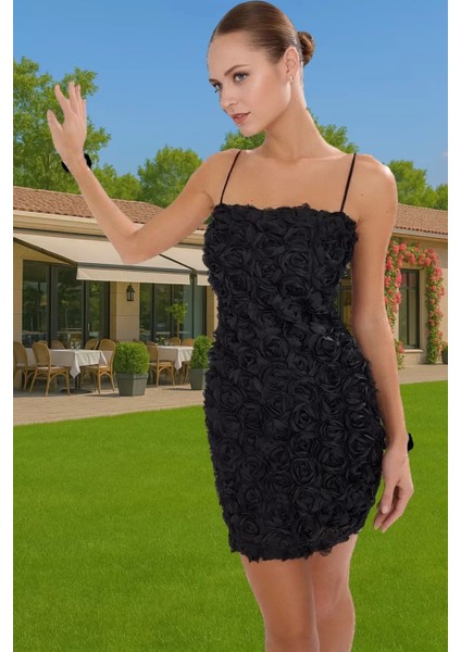 Mini Boy Straplez Gül Aplike Detaylı Abiye Elbise Özel Günler Için Şık Görünüm Özel Tasarım