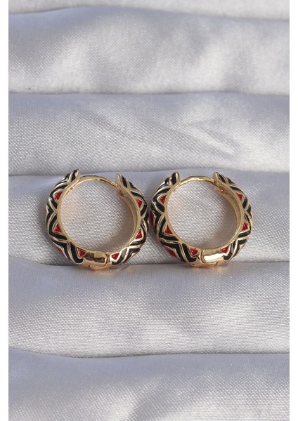 Bfs Pirinç Gold Renk Siyah Etnik Desenli Halka Küpe