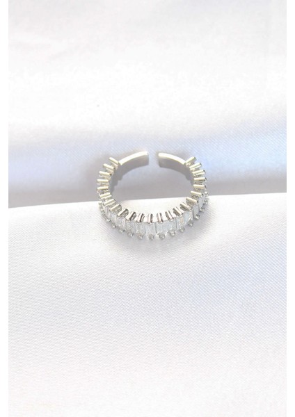 Bfs Sıralı Baget Taşlı Silver Renk Ayarlanabilir Yüzük