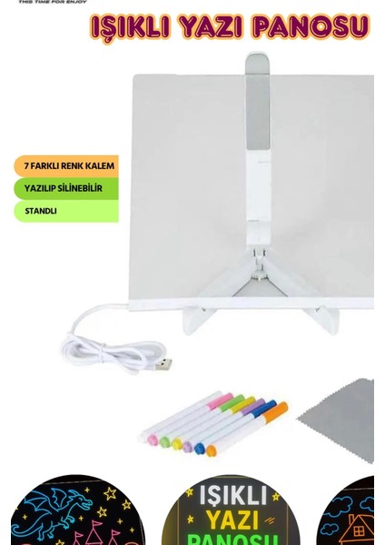 Neon Işıklı 7 Renk Işık Boyama Kalemli LED Resim Panosu Boyama Tahtası Kalemleri 20 x 20 indirimleri