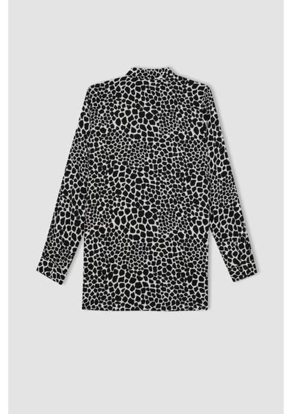 Loose Fit Gömlek Yaka Desenli Uzun Kollu Gömlek Tunik T0609AZ24AU