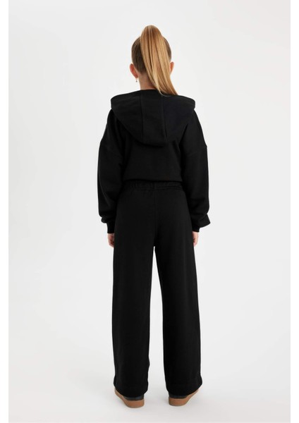 Kız Çocuk Siyah Wide Leg Geniş Bol Paça Beli Lastikli Basic Düz Eşofman Altı D0743A824AU