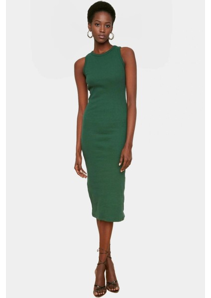 Yazlık Kolsuz Bodycon Örme Midi Elbise 98% Pamuk Rahat Kalıp Şık Görünüm Seçkin Malzeme modelleri