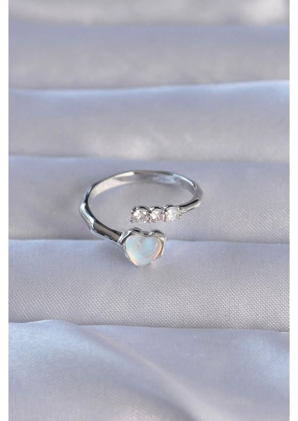 Bfs Pirinç Gümüş Renk Zirkon Taşlı Sedefli Kalp Model Ayarlanabilir Yüzük fiyatları