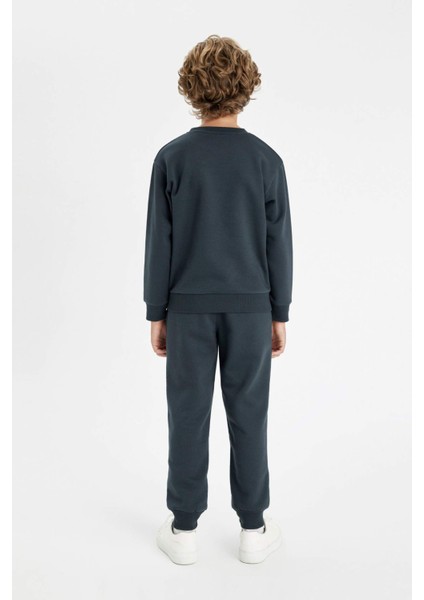 Erkek Çocuk 2'li Takım Bisiklet Yaka Baskılı Sweatshirt Beli Lastikli Eşofman Altı D2038A824AU