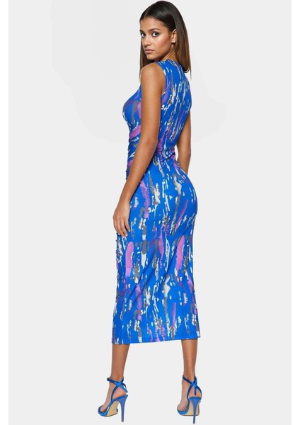 Rahat ve Şık Bodycon Midi Elbise Örme Kumaş V Yaka Büzgü Detaylar 120 cm Boy fiyatları