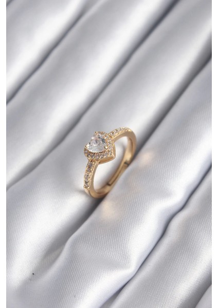 Bfs Pirinç Gold Renk Zirkon Taşlı Kalp Charm Model Kadın Yüzük