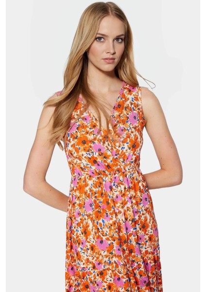 Maxi Boy Örme Elbise V Yaka Çiçek Desen Rahat Kalıp Yazlık ve Şık Zarifane Tasarım