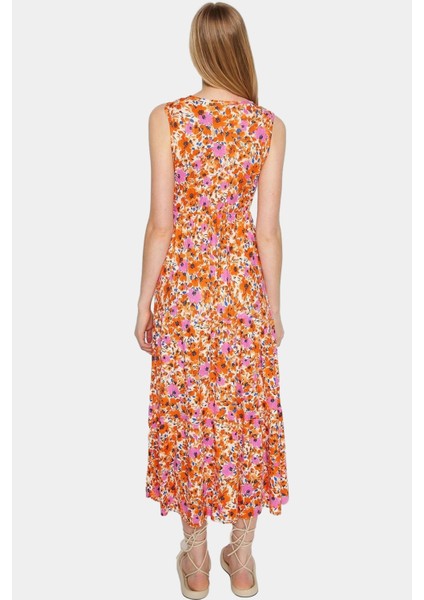 Maxi Boy Örme Elbise V Yaka Çiçek Desen Rahat Kalıp Yazlık ve Şık Zarifane Tasarım fiyatları