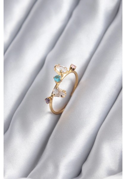 Bfs Gold Renk Renkli Zirkon Taşlı Kadın Yüzük