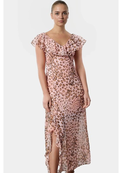 Çiçekli Astarlı Şifon Maxi Elbise Rahat A Kesim ve Kısa Kollar Zarifane Tasarım Özel modelleri