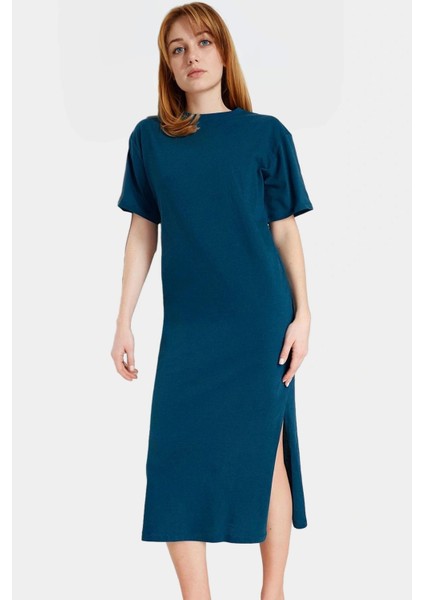 Pamuklu Örme Midi T Shirt Elbise Rahat Şık ve Günlük Özel Tasarım Konforlu Kesim Yüksek Kalite