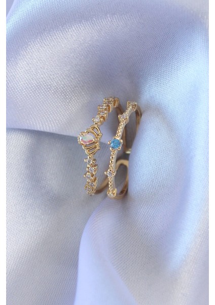 Bfs Gold Renk Zirkon Taşlı Taç Figür Pirinç Kadın Yüzük