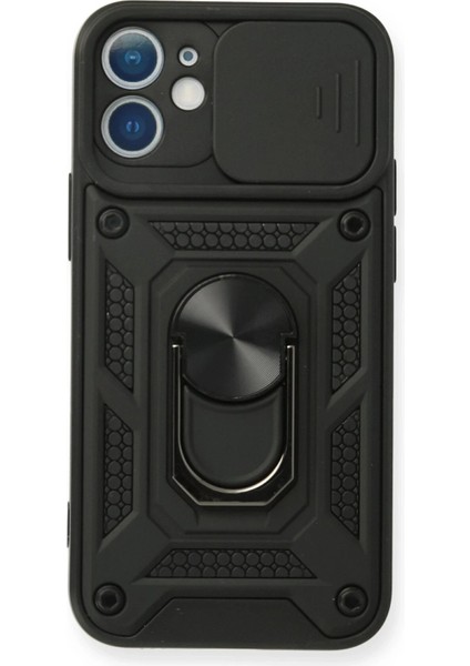 iPhone 12 Mini Kılıf Pars Lens Yüzüklü Silikon - Siyah - PHN5579-6675
