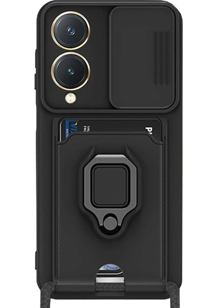 Vivo Y17S Kılıf Zuma Kartvizitli Yüzüklü Silikon - Siyah - PHN7332-1553