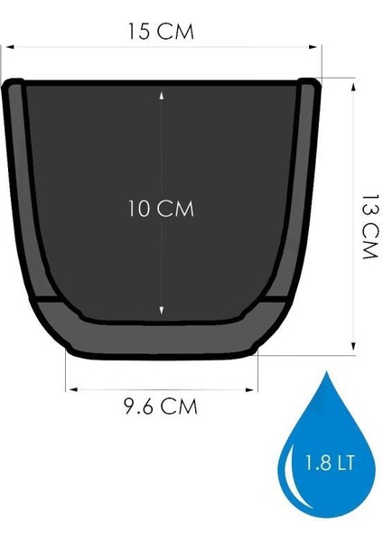KRS-383 Dekoratif Plastik Mercan Kare Saksı 1.8 Litre Antrasit 6 Adet fiyatları