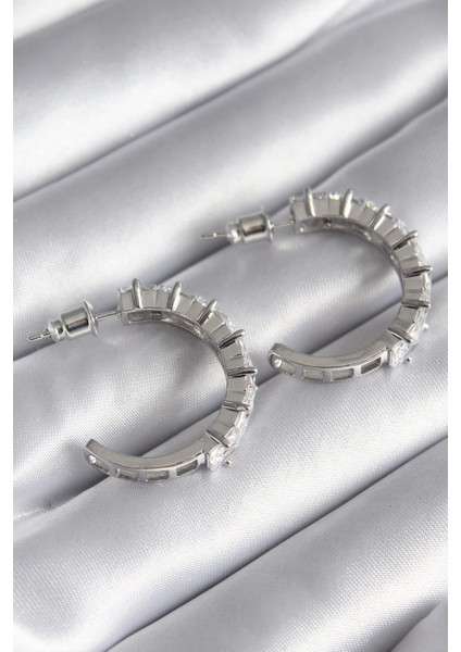 Bfs Pirinç Gümüş Renk Zirkon Taşlı Halka Model Kadın Küpe fiyatları