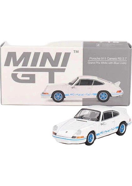 Bfs Mini Gt 1/64 Porsche 911 Carrera Rs 2.7 Grand Prix White With Blue Livery modelleri