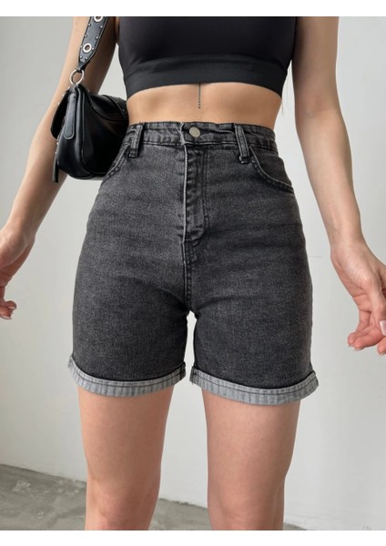 Duble Paça Yıkamalı Denim Şort