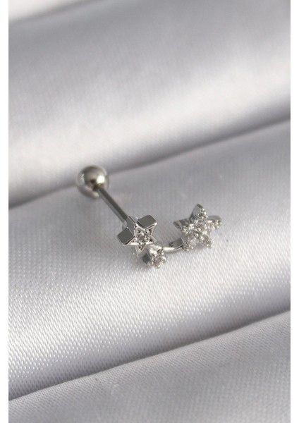 Bfs 316L Çelik Gümüş Renk Zirkon Taşlı Yıldız Tragus Piercing