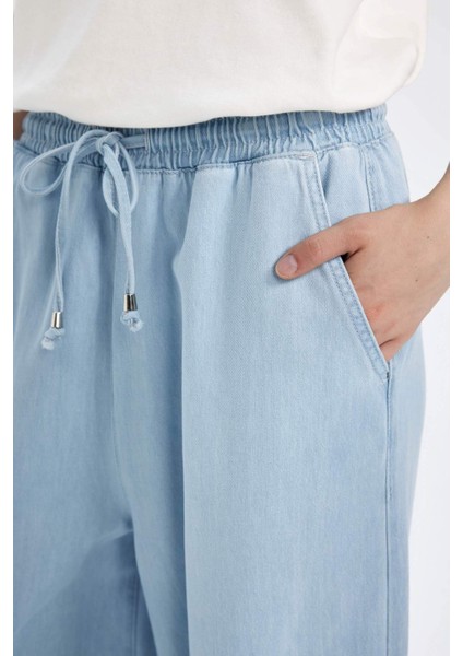 Culotte Yüksek Bel Uzun Yumuşak Jean Yıkamalı Pantolon D3897AX24HS