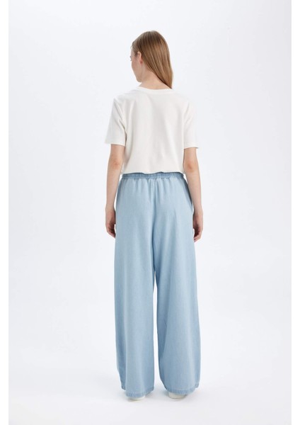 Culotte Yüksek Bel Uzun Yumuşak Jean Yıkamalı Pantolon D3897AX24HS