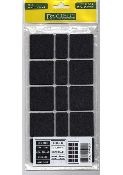 Pacific 6040 Bl Yapışkanlı Keçe 40 mm x 40 mm Siyah