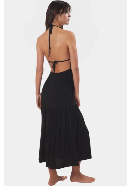 Rahat Viskoz Maxi Elbise Örme Kumaş Bisiklet Yaka Cut Out Detaylı Plaj Şıklığı Modern Stil modelleri