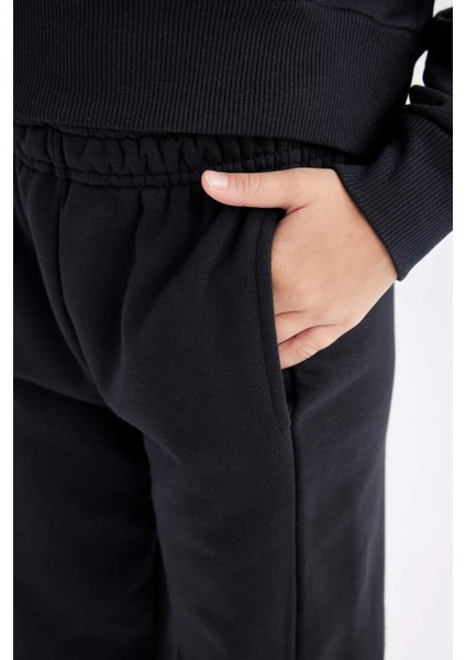 Kız Çocuk 2'li Takım Baskılı Bisiklet Yaka Sweatshirt Beli Lastikli Jogger Eşofman Altı D4054A824WN