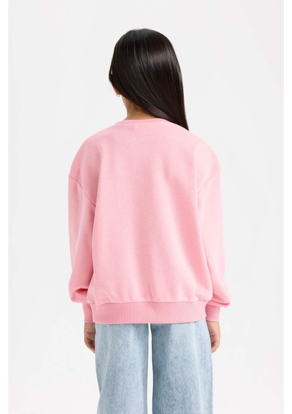Kız Çocuk Relax Fit Bisiklet Yaka Baskılı Sweatshirt D1553A824WN